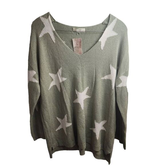 A Beautiful Soul NWT Sage Star V Neck Pullover Lightweight Beach Sweater Size 18 - Picture 1 of 11